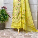 Sunshine Yellow Hand-Painted Maheshwari Suit with Brushed Dupatta