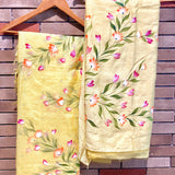 Sunshine Yellow Hand-Painted Maheshwari Suit with Brushed Dupatta