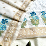 Off-White Zari Woven Mal Chanderi Unstitched Suit