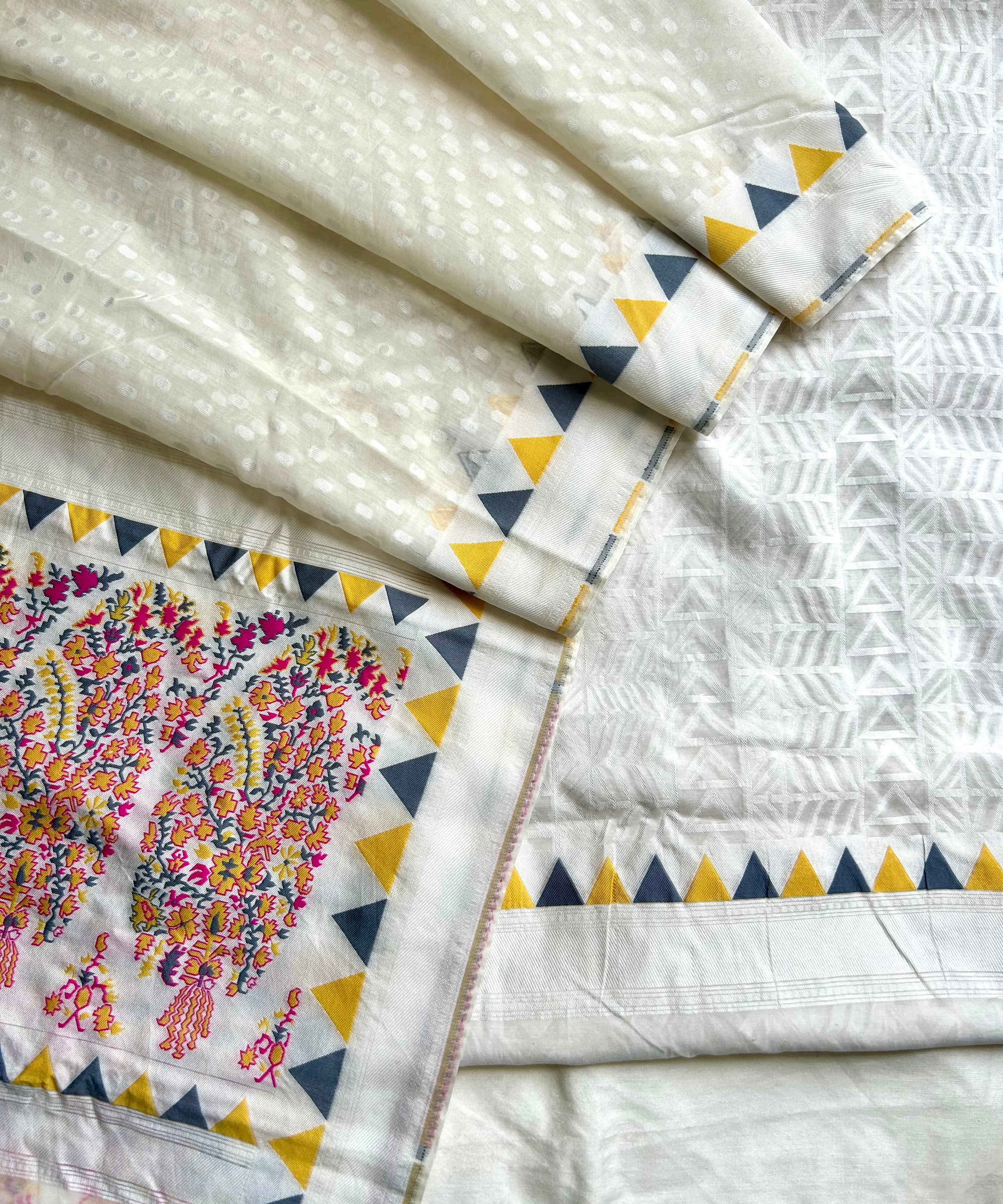 Off-White Zari Woven Mal Chanderi Unstitched Suit