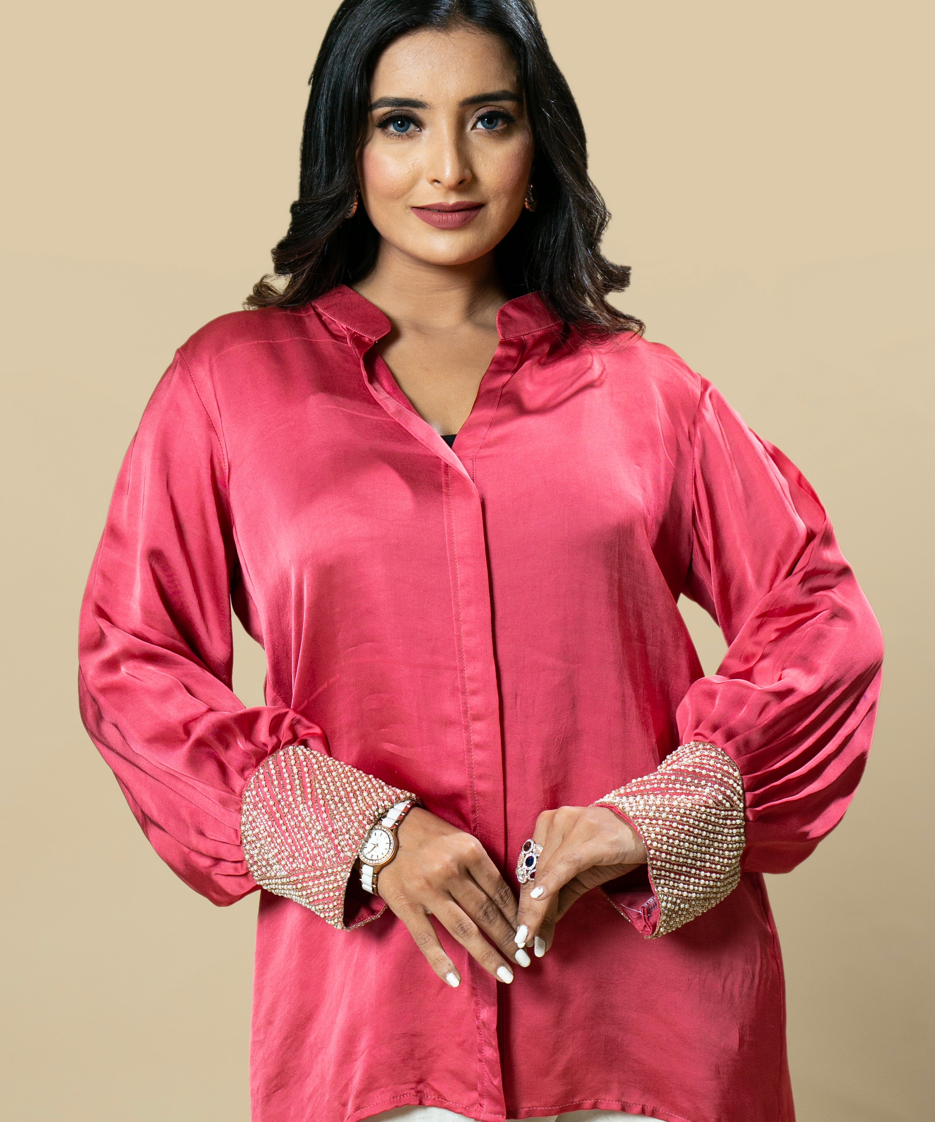Pink Chinnon Printed and Hand-Embroidered Designer Coordinate Set