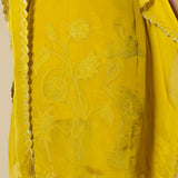 Sunflower Yellow Georgette Organza Handcrafted Applique Kaftan Set