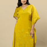 Sunflower Yellow Georgette Organza Handcrafted Applique Kaftan Set