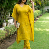 Sunflower Yellow Georgette Organza Handcrafted Applique Kaftan Set