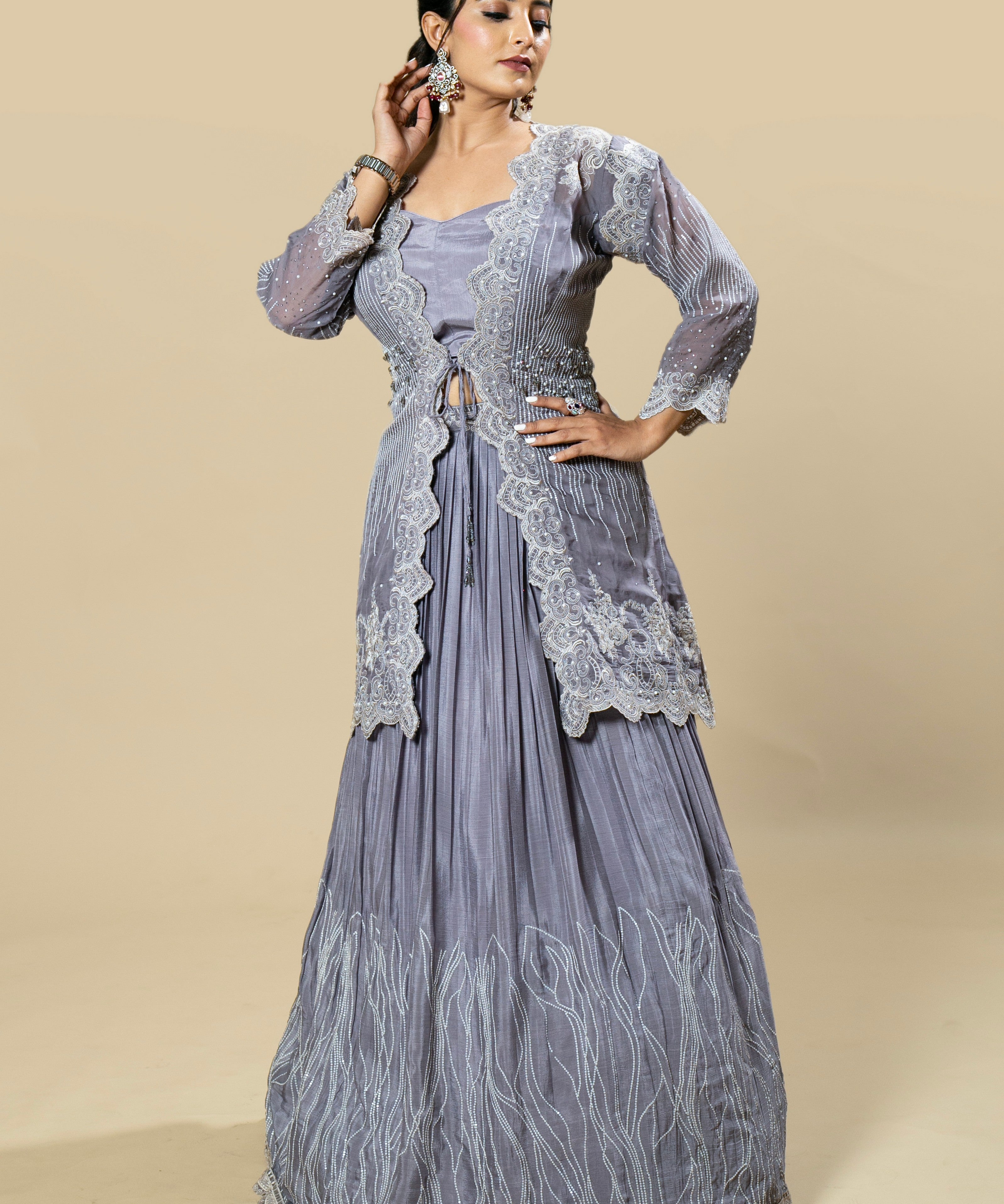 Lilac Embroidered Crepe Cape and Skirt Set House of Fakir Chand Lilac Embroidered Crepe Cape and Skirt Set House of Fakir Chand
