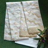 Off-White Zari Woven Mal Chanderi Unstitched Suit