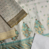 Off-White Zari Woven Mal Chanderi Unstitched Suit