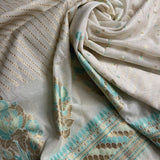 Off-White Zari Woven Mal Chanderi Unstitched Suit