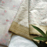 Off-White Zari Woven Mal Chanderi Unstitched Suit