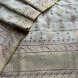 Off-White Zari Woven Mal Chanderi Unstitched Suit