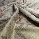 Off-White Zari Woven Mal Chanderi Unstitched Suit