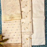 Off-White Zari Woven Mal Chanderi Unstitched Suit