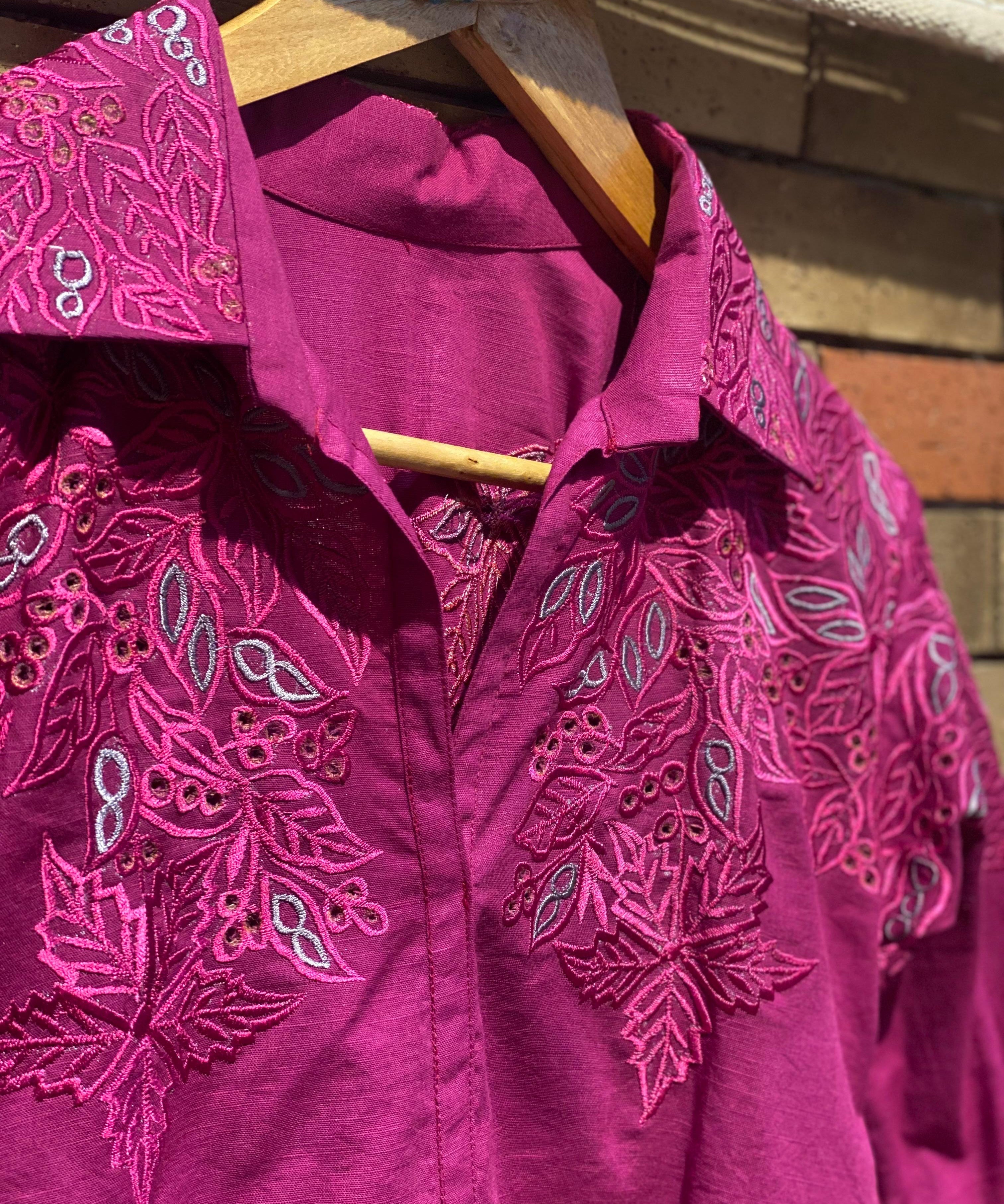 classy embroidered hand cutwork linen coord set