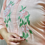 Embroidered linen pink coord set