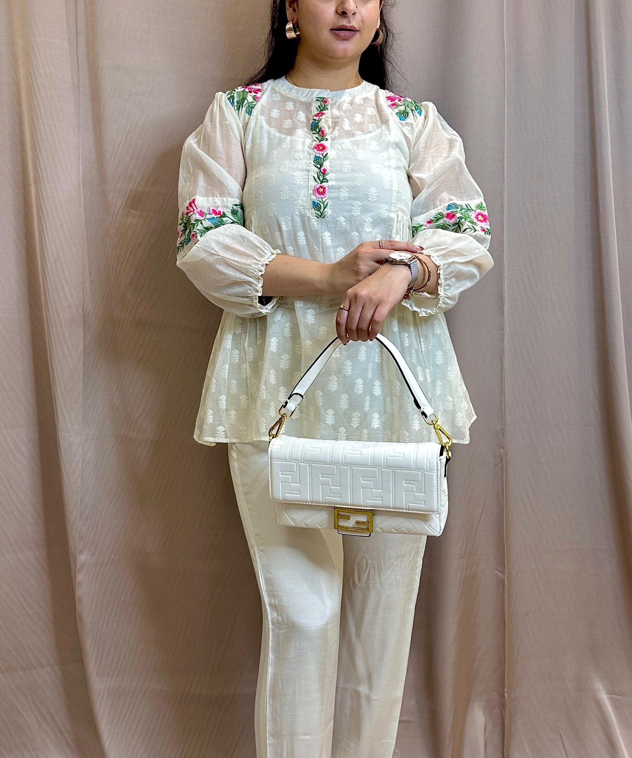 classy offwhite cutwork mal chanderi embroidered shirt