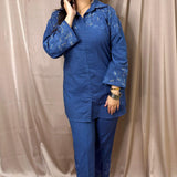classy embroidered hand cutwork linen coord set