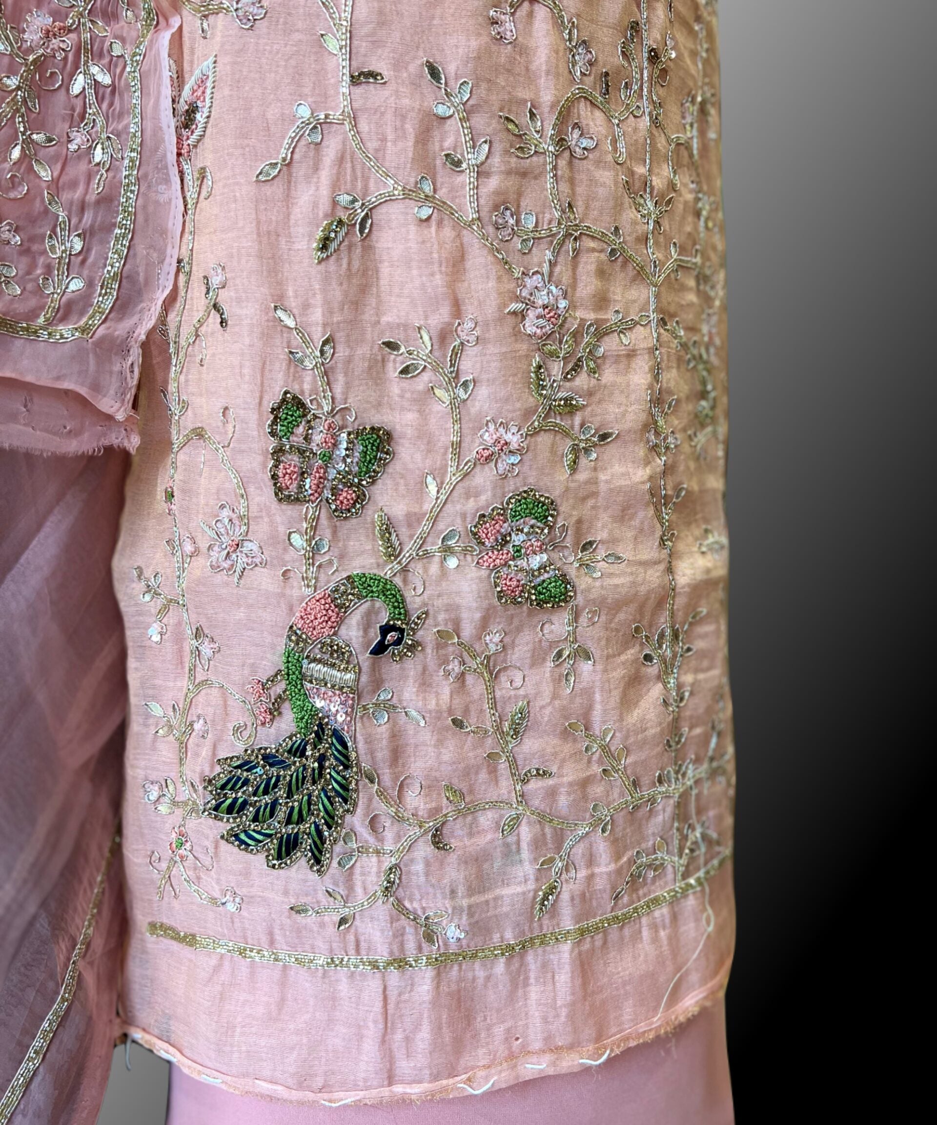 Hand Embroidered Unstitched pure tissue chanderi Suit Dupatta