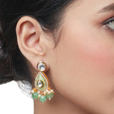 Golden and Mint Green Kundan Polki Earrings