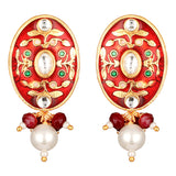 Golden, Red Kundan Polki, Shell Pearls Earrings