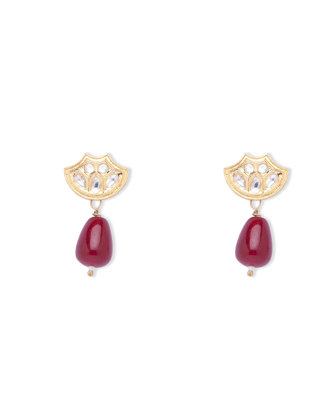 Maroon Gold Tone Kundan Earrings with Onyx