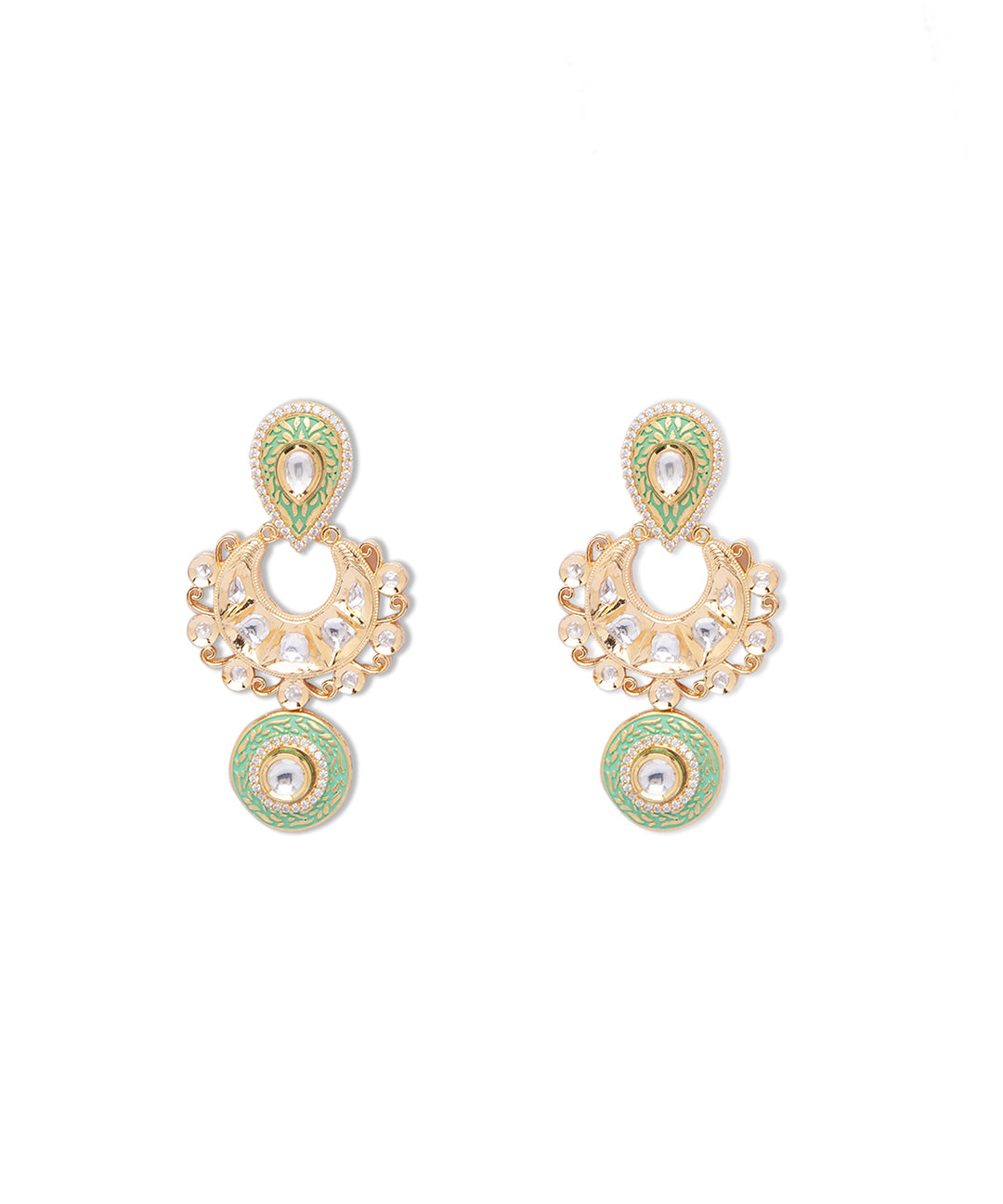 Green Gold Tone Kundan Meenakari Earrings