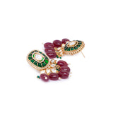 Maroon Green Gold Tone Kundan Earrings with Onyx