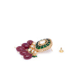 Maroon Green Gold Tone Kundan Earrings with Onyx