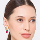Maroon Gold Tone Kundan Earrings with Onyx