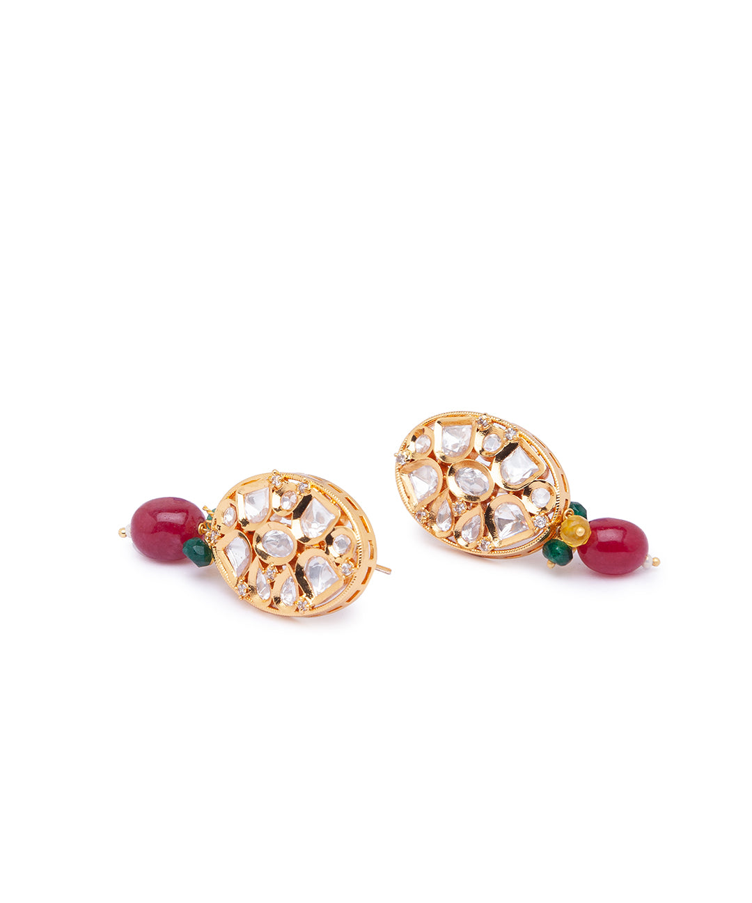 Maroon Gold Tone Kundan Earrings with Onyx