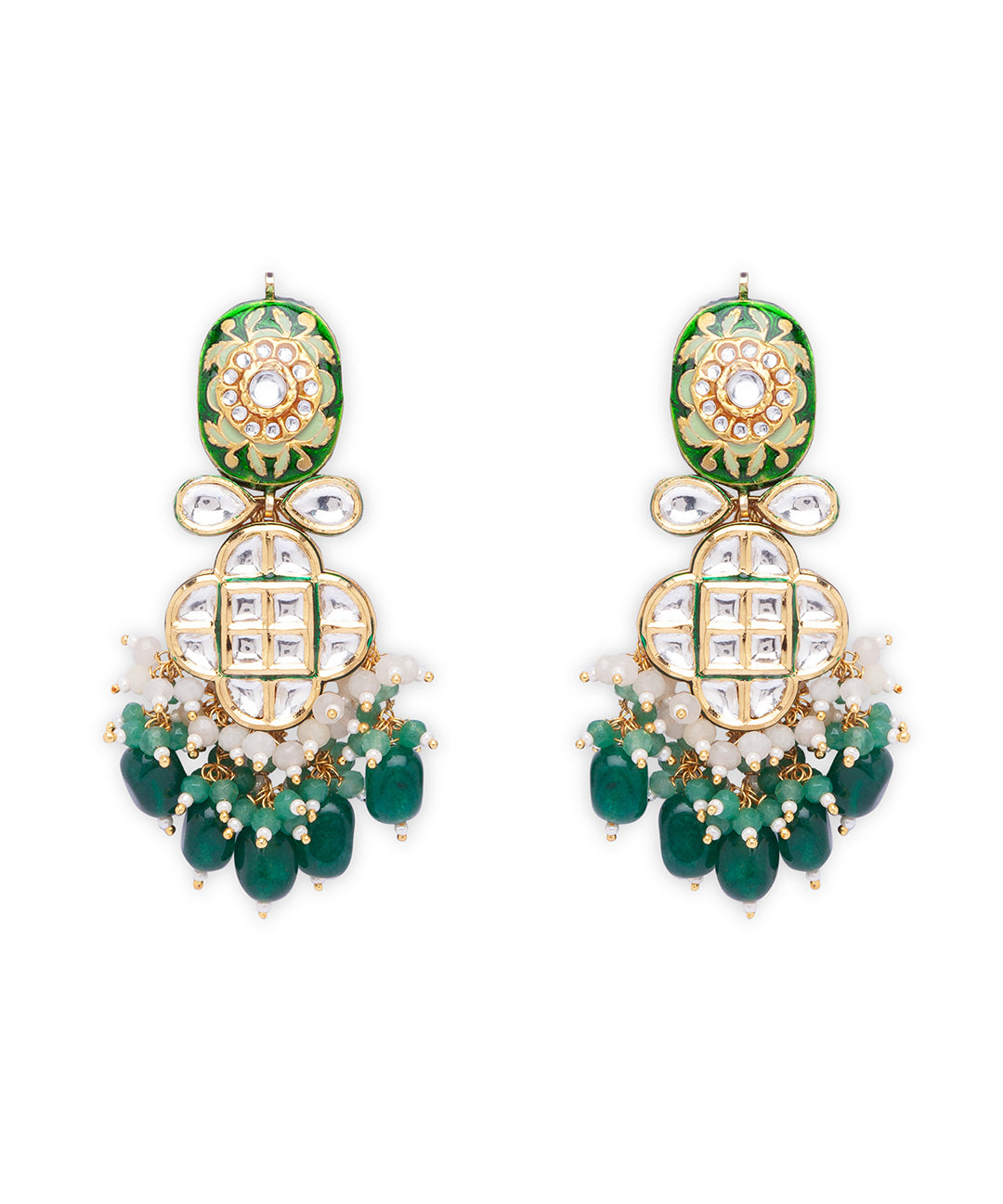 Green Gold Tone Kundan Earrings with Onyx