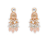 Pink Green Gold Tone Kundan Earrings with Onyx