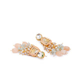 Pink Green Gold Tone Kundan Earrings with Onyx