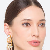 Pink Green Gold Tone Kundan Earrings with Onyx