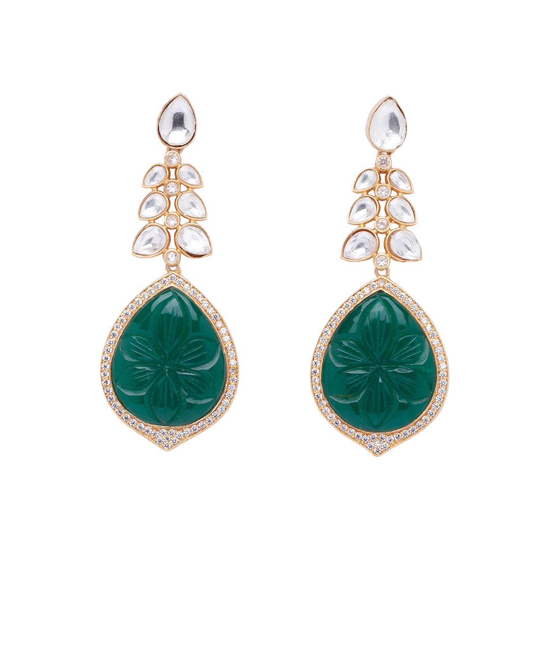 Green Gold Tone Kundan Earrings with Onyx