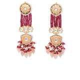 Maroon Gold Tone Kundan Meenakari Earrings with Onyx