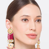 Maroon Gold Tone Kundan Meenakari Earrings with Onyx