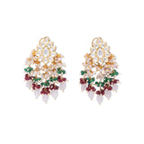 Green Maroon Gold Tone Kundan Earrings with Onyx