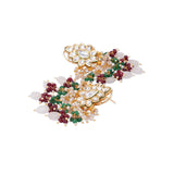 Green Maroon Gold Tone Kundan Earrings with Onyx
