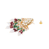 Green Maroon Gold Tone Kundan Earrings with Onyx