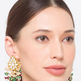 Green Maroon Gold Tone Kundan Earrings with Onyx