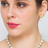 golden and Pearly White Kundan Earrings .