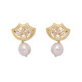 golden and Pearly White Kundan Earrings .