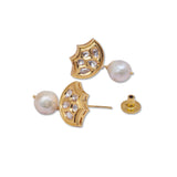 golden and Pearly White Kundan Earrings .