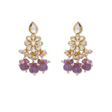 Golden and Light Purple Kundan Earrings with Onyx