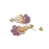 Golden and Light Purple Kundan Earrings with Onyx