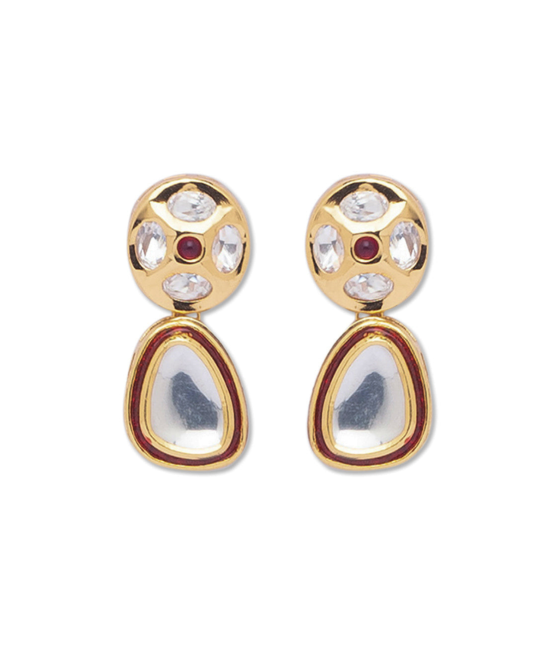 Golden and  Maroon Kundan Polki Earrings