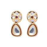 Golden and  Maroon Kundan Polki Earrings