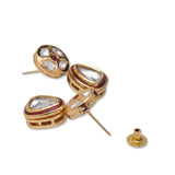 Golden and  Maroon Kundan Polki Earrings