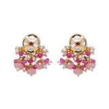 Golden, Pink and Brown  Kundan Earrings with Onyx
