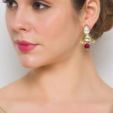 Golden and Maroon  Kundan Earrings with Onyx